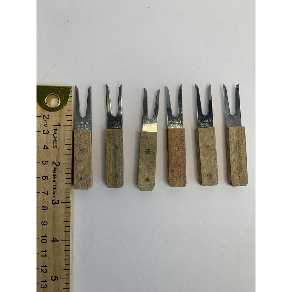 6 Vintage Wood Corn on the Cob Holders/Appetizer Forks Midcentury Modern/Retro - Picture 5 of 6